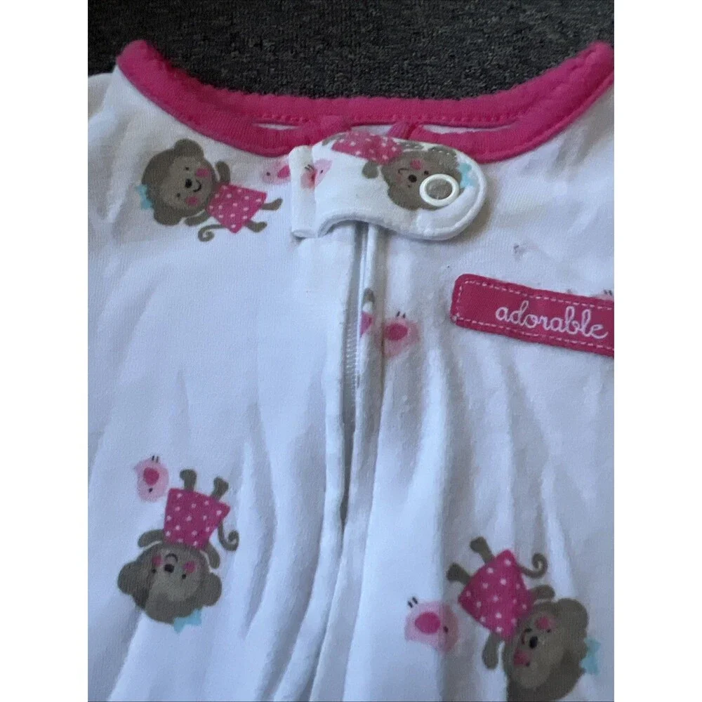 Child of Mine‎ by Carters Footed Sleeper Baby 0-3 Months White Monkey Pajamas